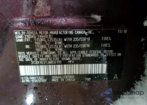 2018 Toyota Rav4 Limited из США, поврежденный, VIN 2T3DFREV1JW856199